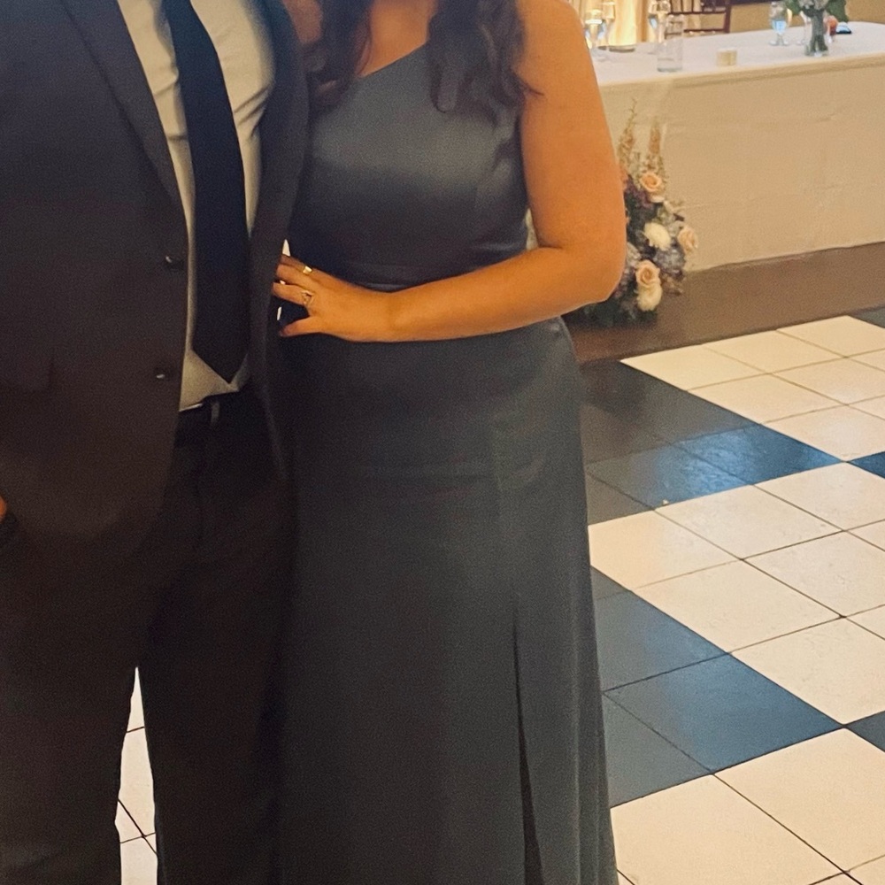 Birdie Grey Matte Satin French Blue Bridesmaid Dress